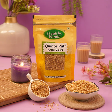 Quinoa Puffs - Cream and Onion  ( Roasted Not Fried , Perfect For Weight loss Snacking ) Healthy Foods