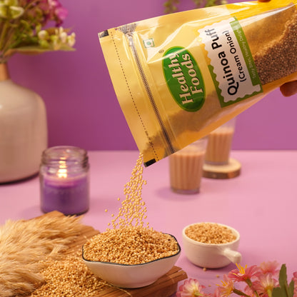 Quinoa Puffs - Cream and Onion  ( Roasted Not Fried , Perfect For Weight loss Snacking )